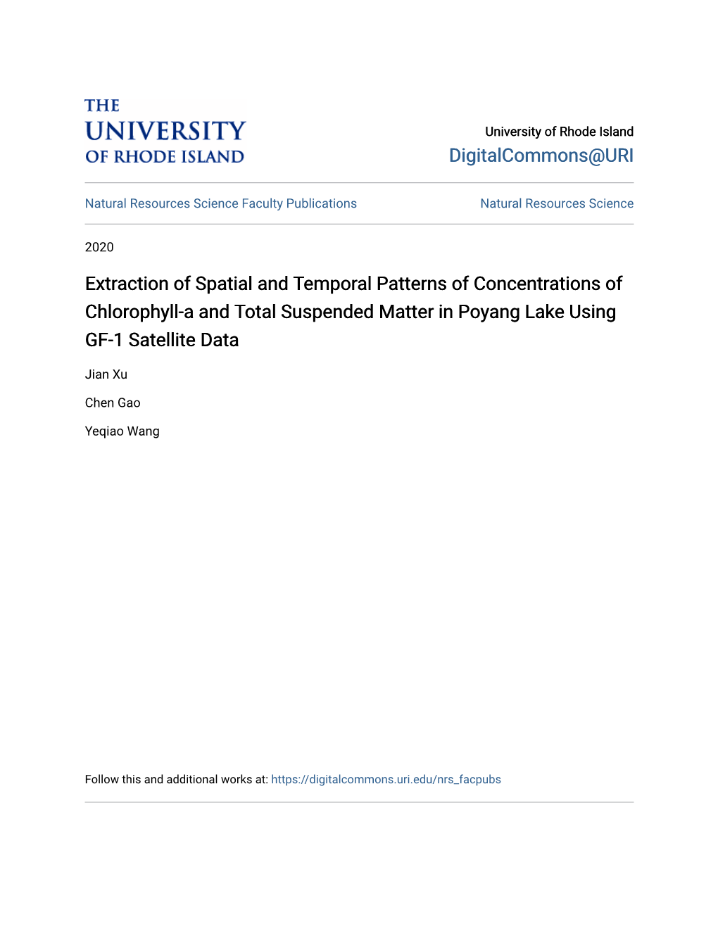 Extraction of Spatial and Temporal Patterns of Concentrations of Chlorophyll-A and Total Suspended Matter in Poyang Lake Using GF-1 Satellite Data