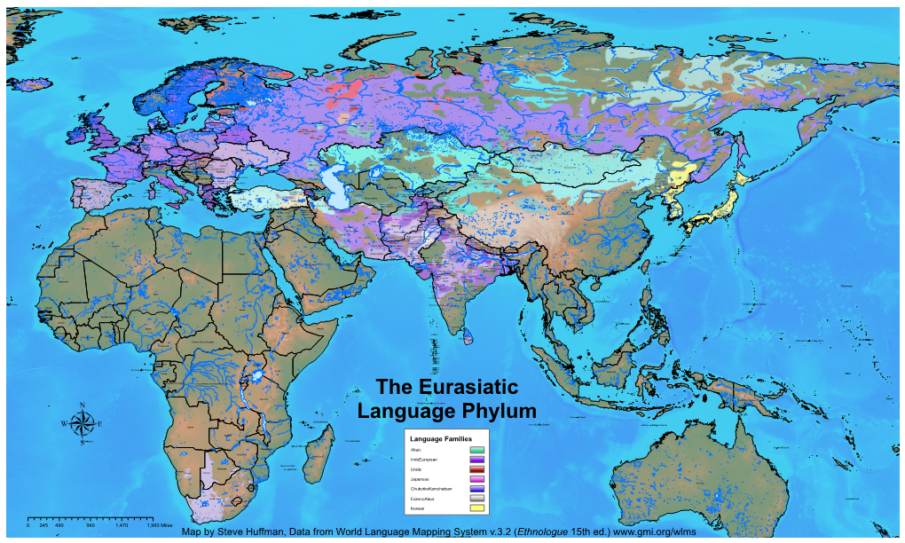 Map by Steve Huffman, Data from World Language Mapping System V.3.2 (Ethnologue 15Th Ed.) New Zealand French Southern and Antarctic Lands