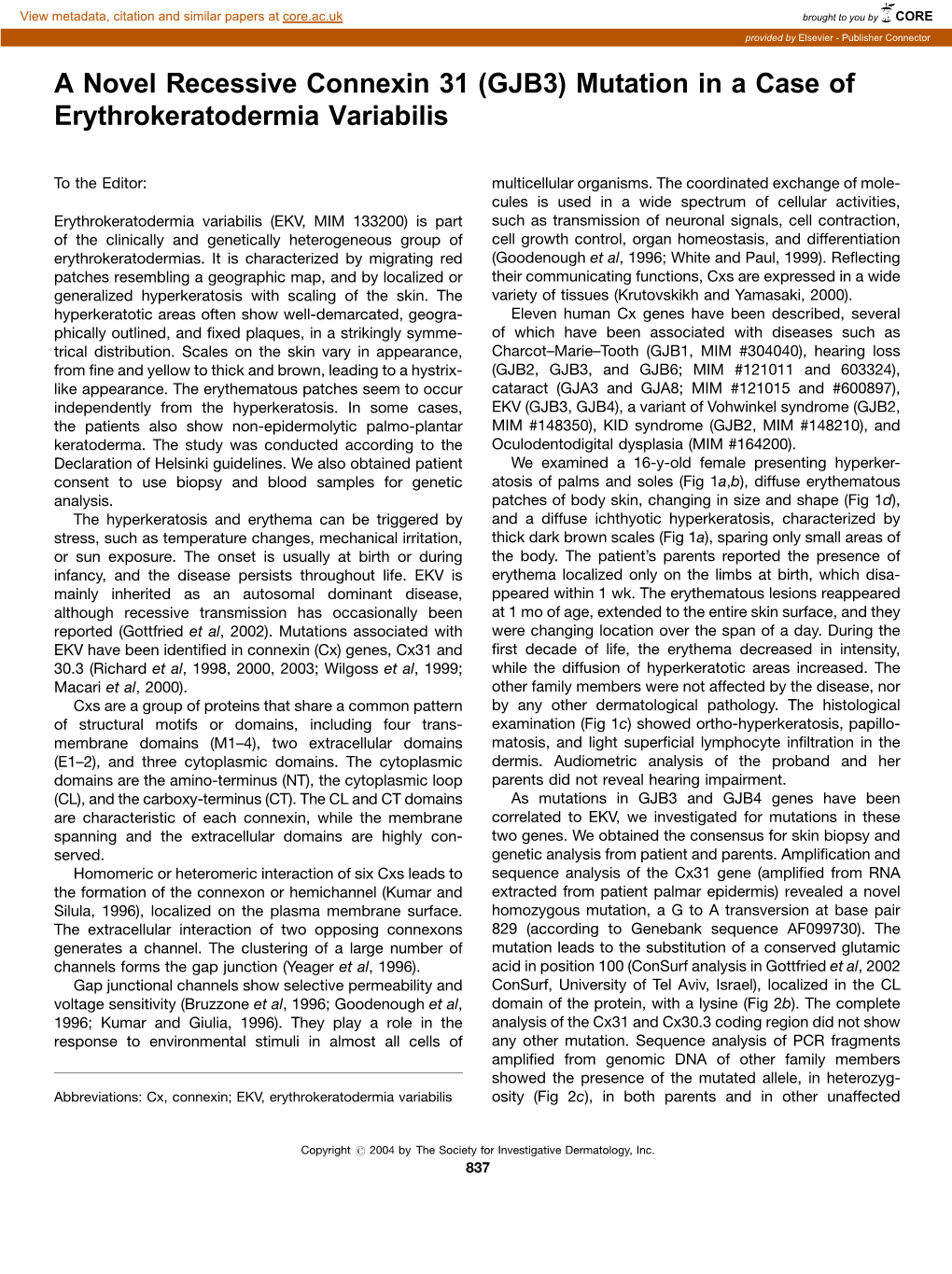 (GJB3) Mutation in a Case of Erythrokeratodermia Variabilis