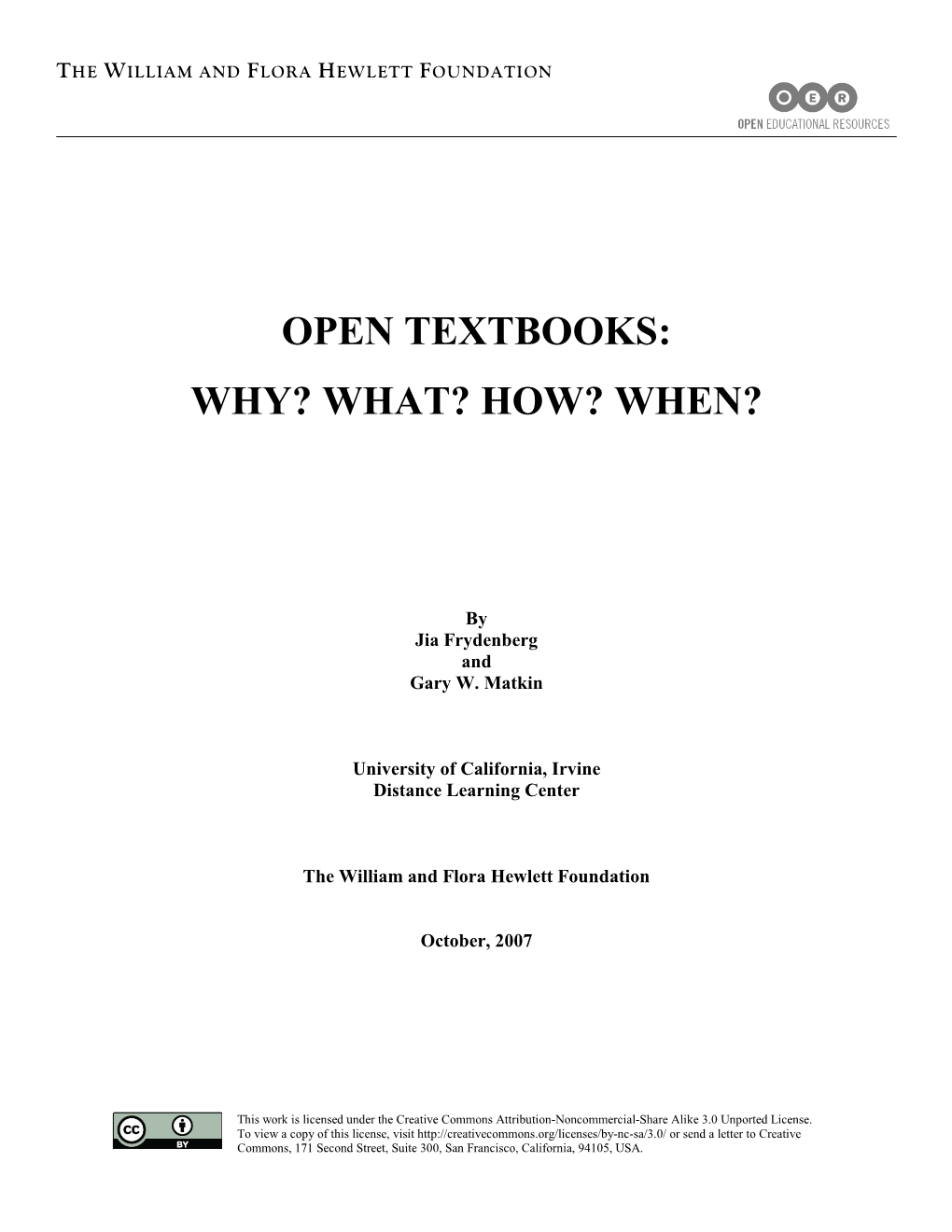 Open Textbooks: Why? What? How? When?
