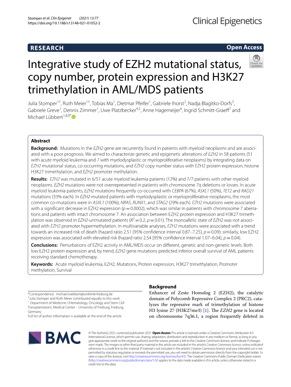 Integrative Study of EZH2 Mutational Status, Copy Number, Protein