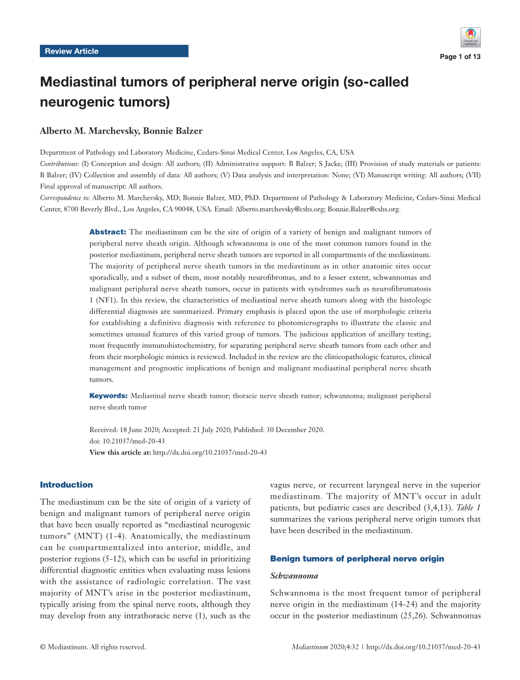 Mediastinal Tumors of Peripheral Nerve Origin (So-Called Neurogenic Tumors)