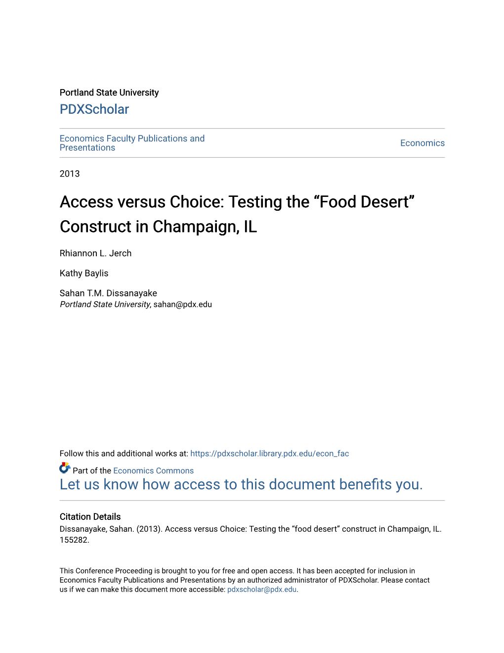 Access Versus Choice: Testing the “Food Desert” Construct in Champaign, IL