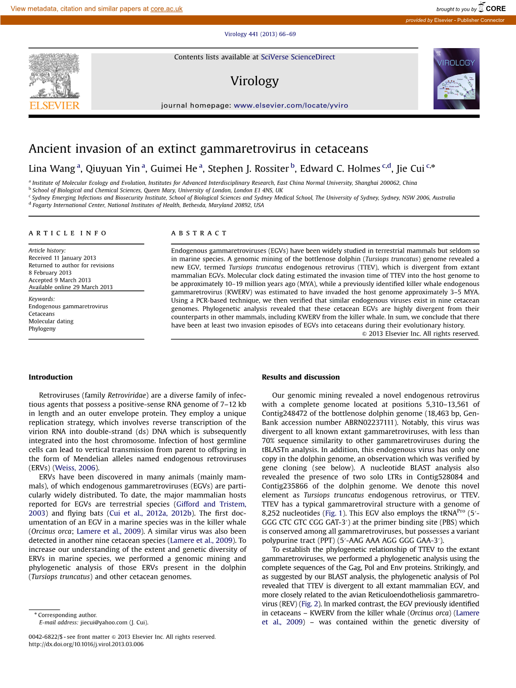 Ancient Invasion of an Extinct Gammaretrovirus in Cetaceans