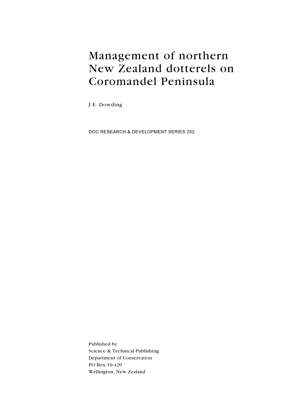 Management of Northern New Zealand Dotterels on Coromandel Peninsula