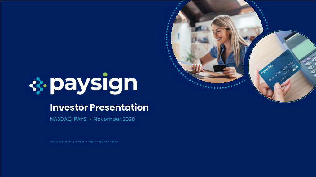Paysign Inc Investor Presentation November 2020 RS