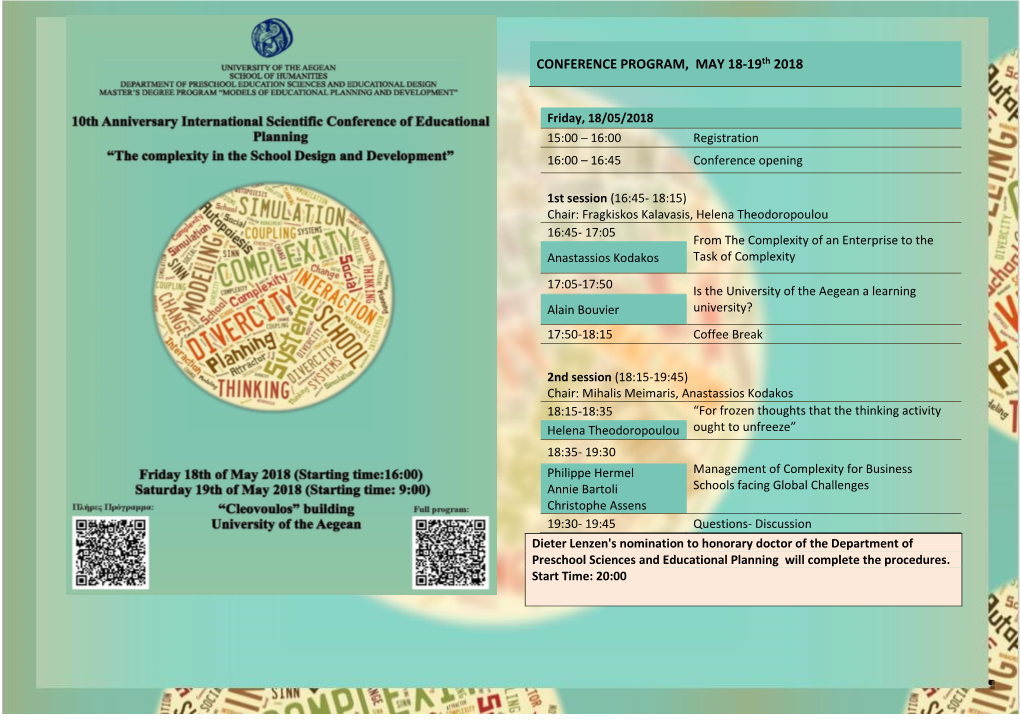 CONFERENCE PROGRAM, MAY 18-19Th 2018