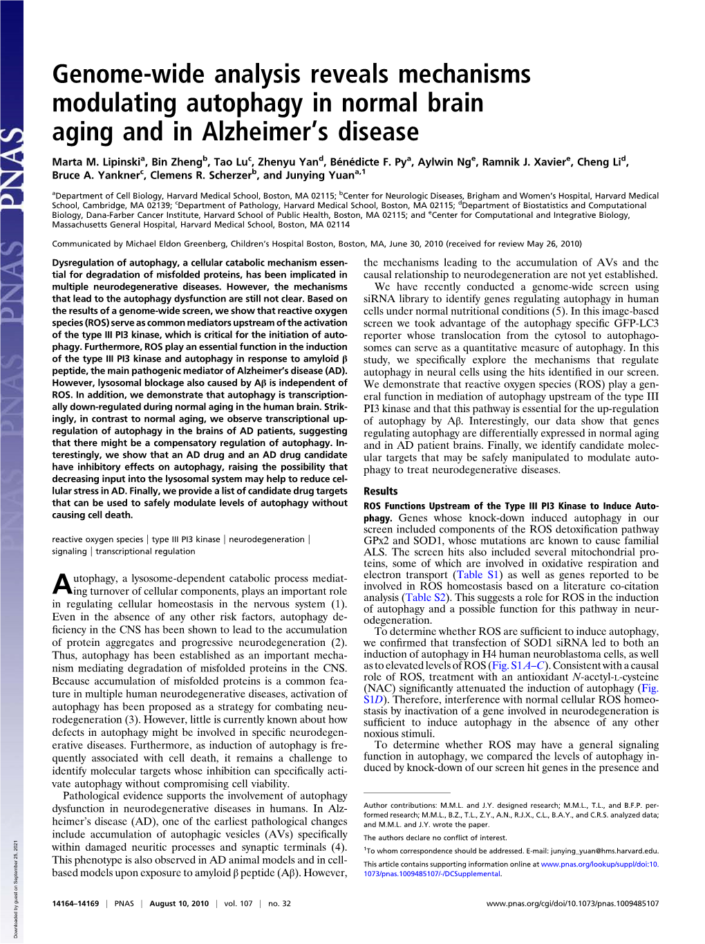 Genome-Wide Analysis Reveals Mechanisms Modulating Autophagy in Normal Brain Aging and in Alzheimer’S Disease
