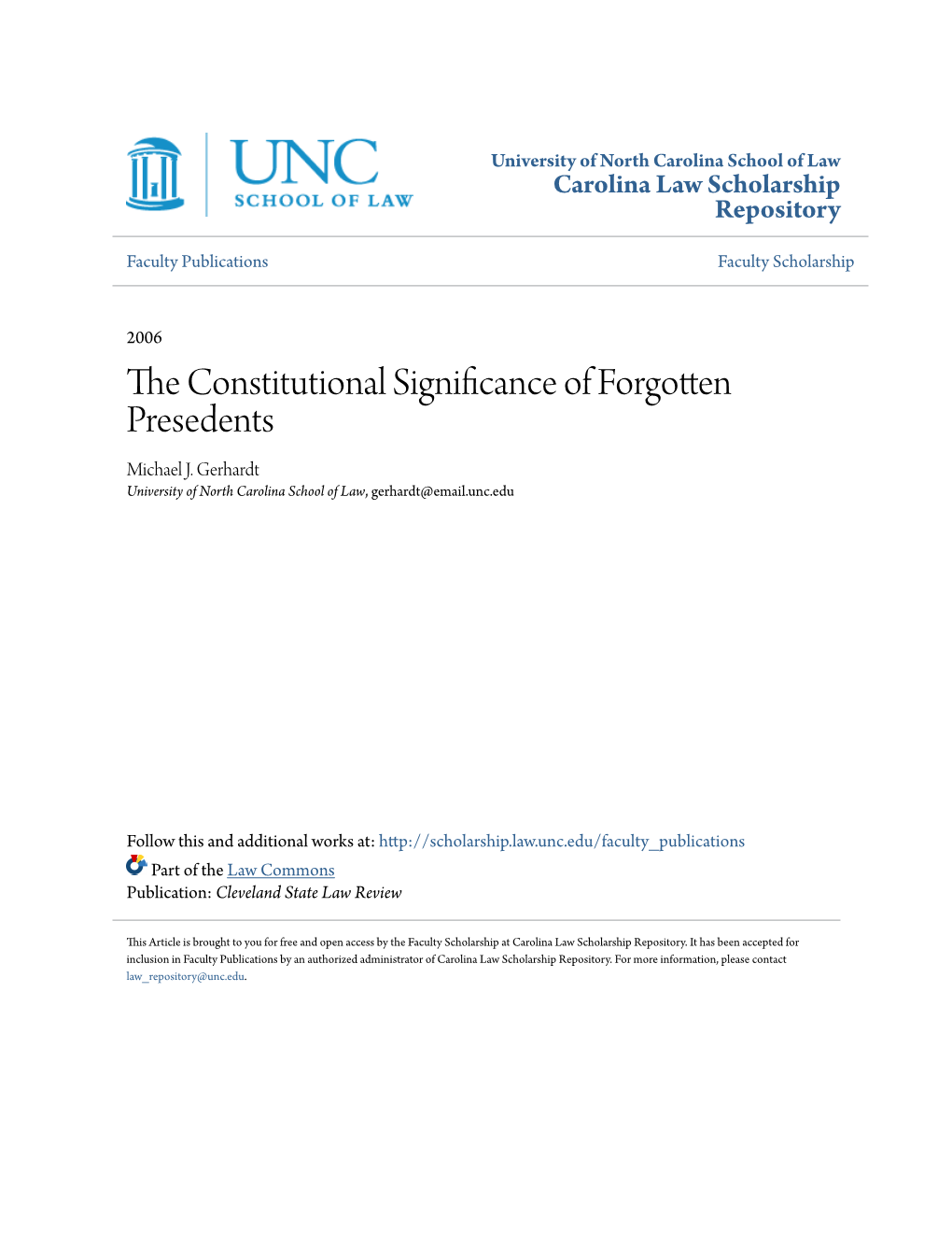 The Constitutional Significance of Forgotten Presedents