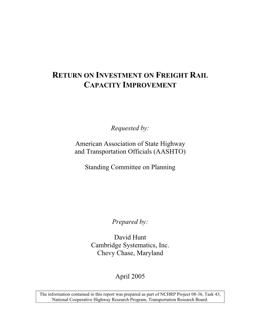 Return on Investment on Freight Rail Capacity Improvement