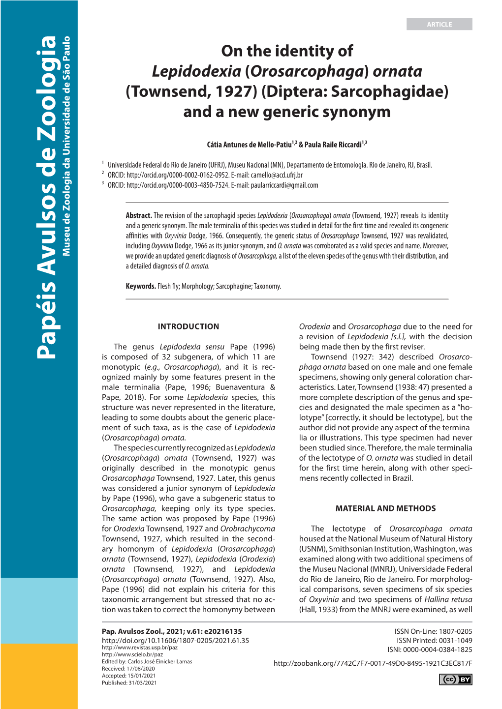 Diptera: Sarcophagidae) and a New Generic Synonym