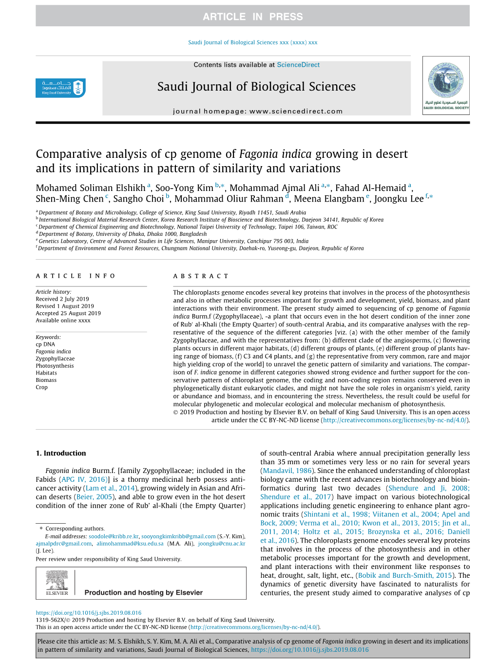 Comparative Analysis of Cp Genome of Fagonia Indica Growing in Desert