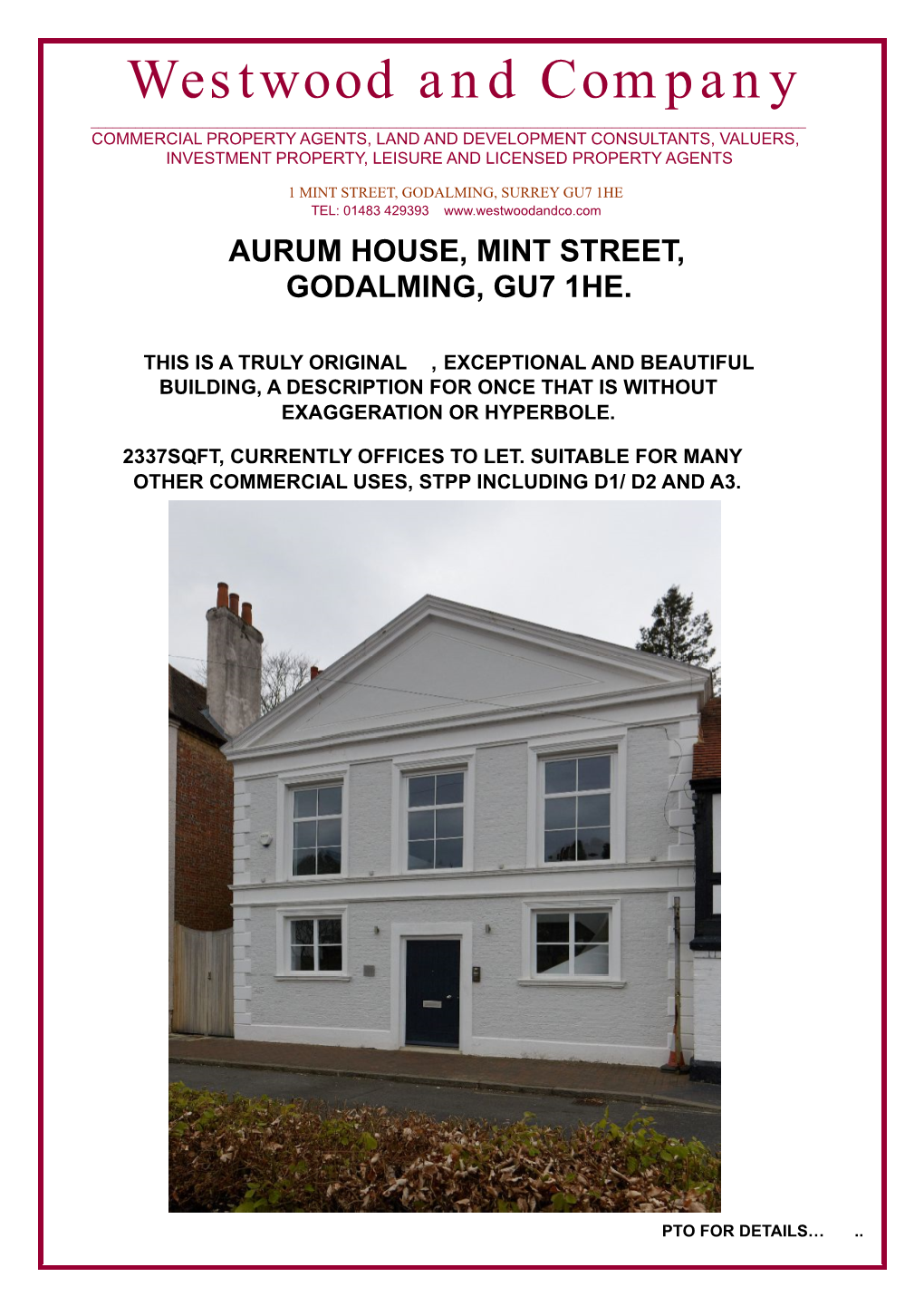 Aurum House, Mint Street, Godalming, Gu7 1He