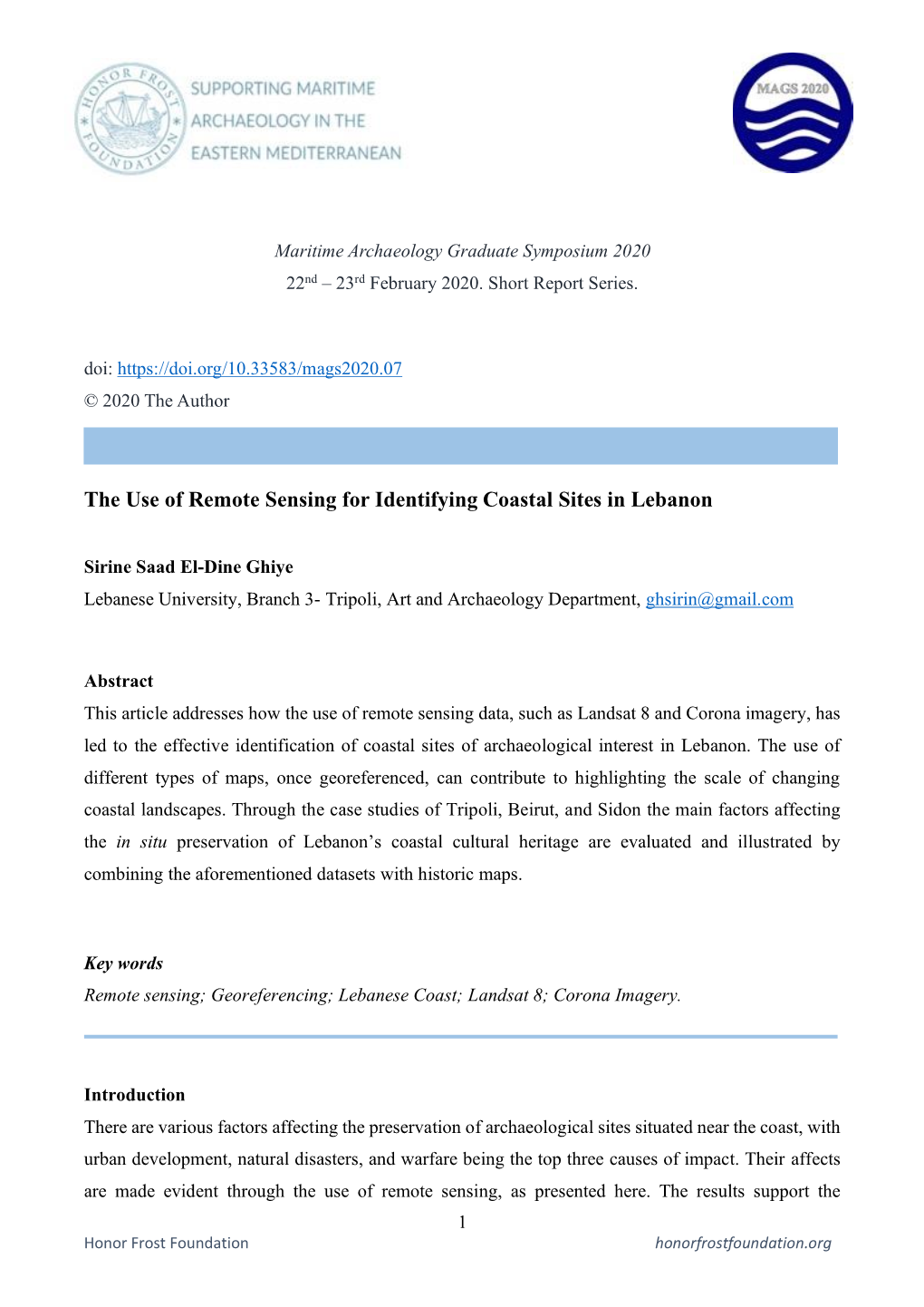 S.Ghiye. the Use of Remote Sensing for Identifying Coastal Sites In