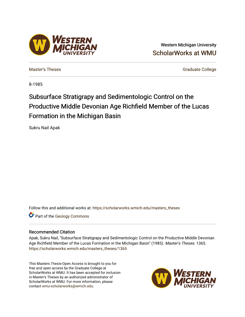 Subsurface Stratigrapy and Sedimentologic Control on the Productive Middle Devonian Age Richfield Member of the Ucasl Formation in the Michigan Basin