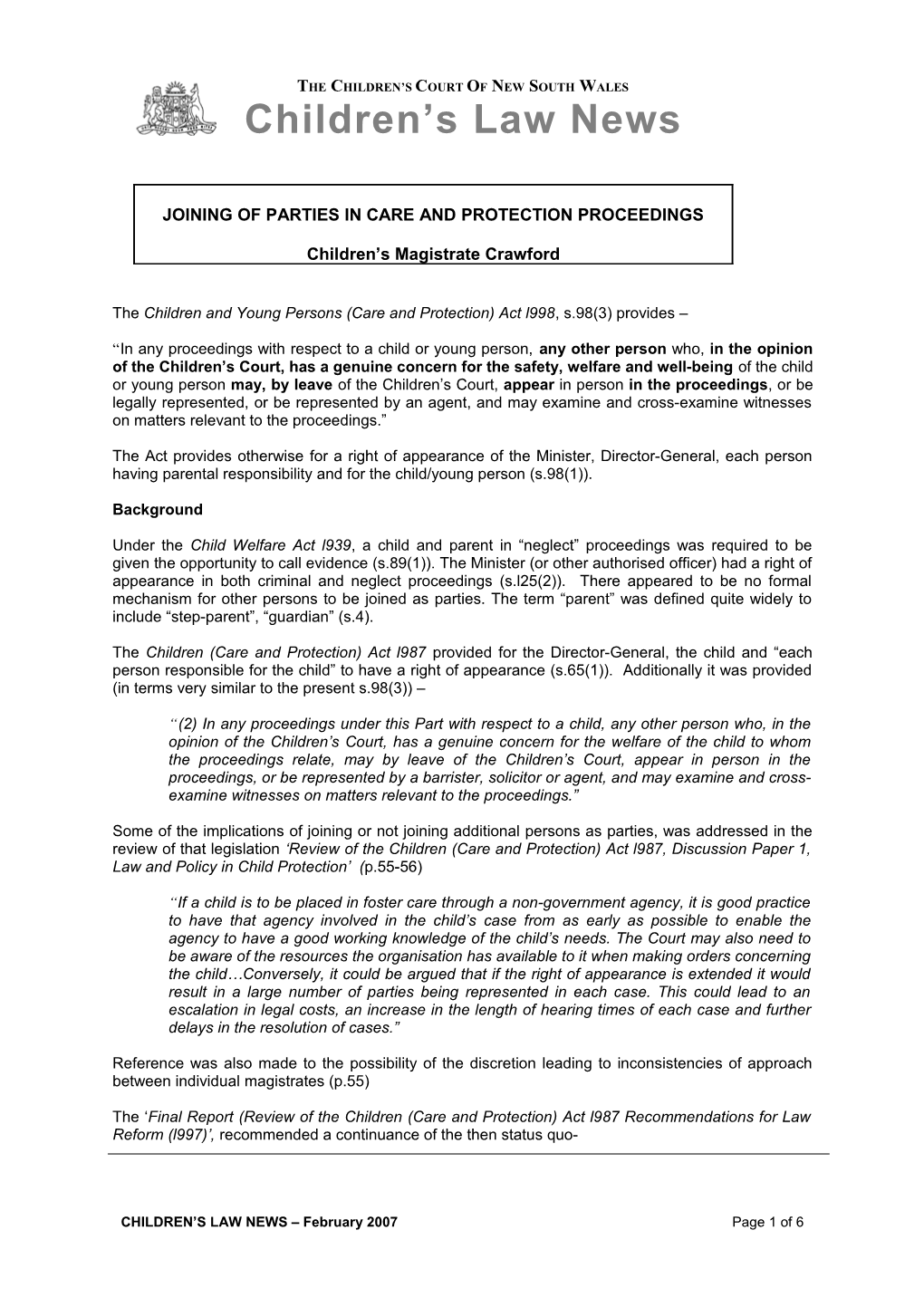 Joining of Parties in Care and Protection Proceedings