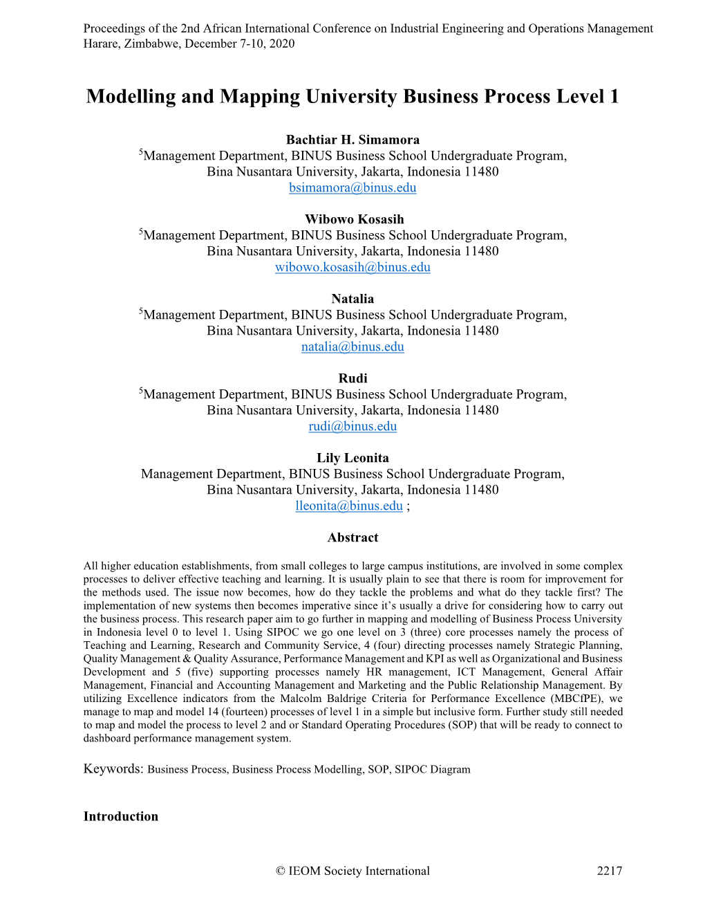 ID 501 Modelling and Mapping University Business Process: Level 1