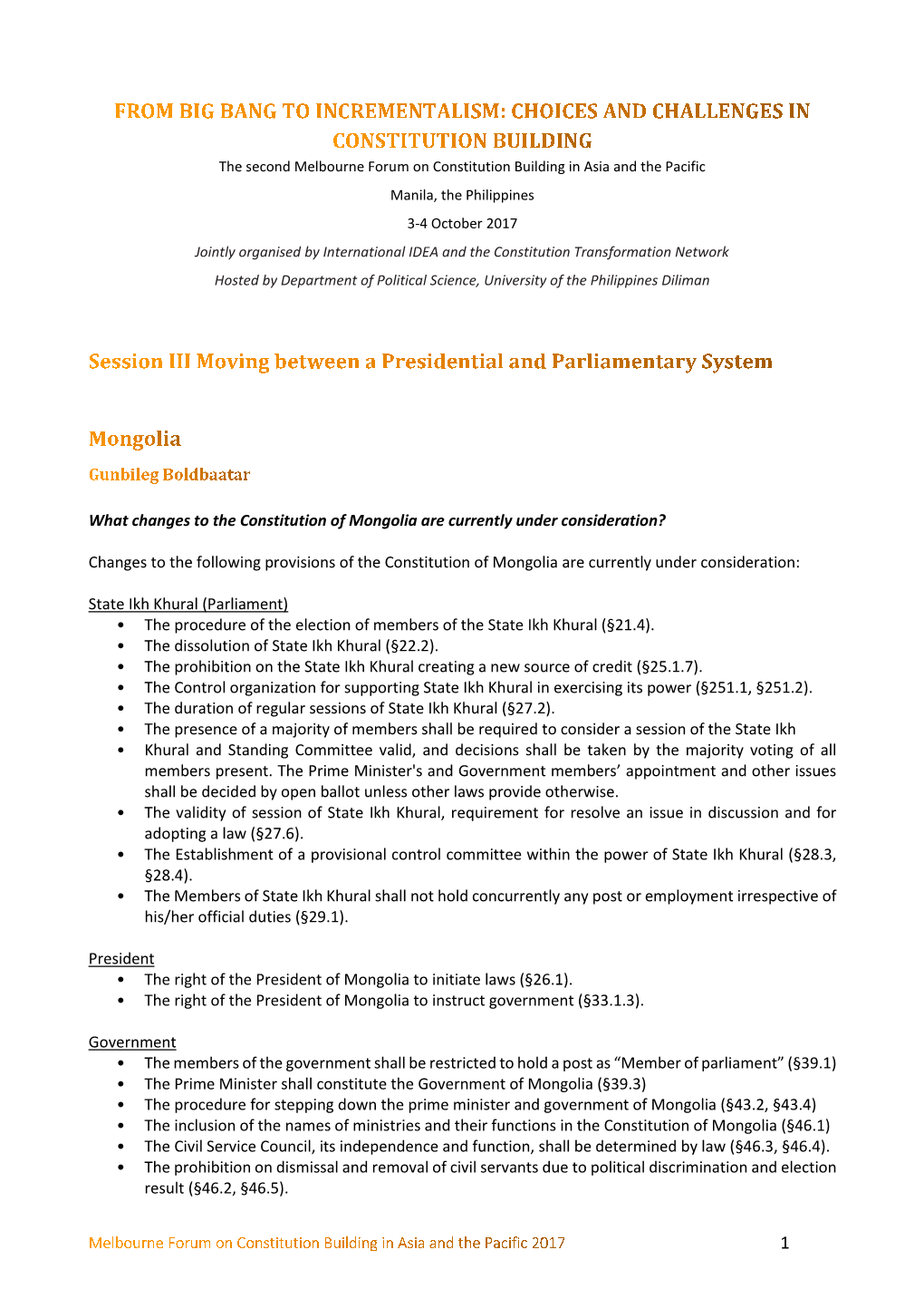 What Changes to the Constitution of Mongolia Are Currently Under Consideration?