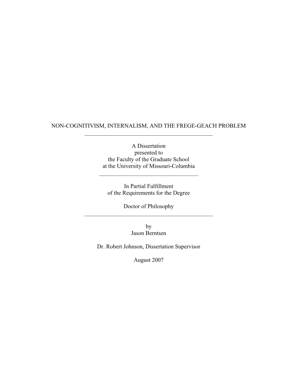 Non-Cognitivism, Internalism, and the Frege-Geach Problem ______