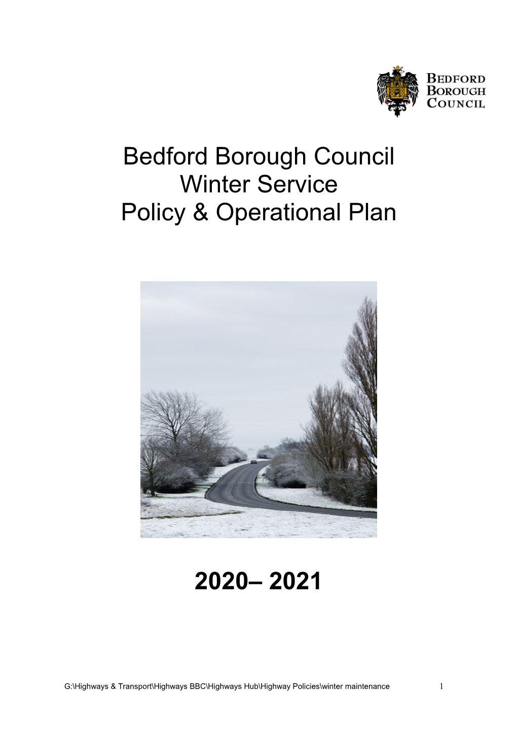 Bedford Borough Council Winter Service Operational Plan 2020