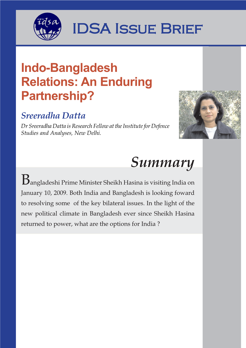Indo-Bangladesh Relations: an Enduring Partnership?