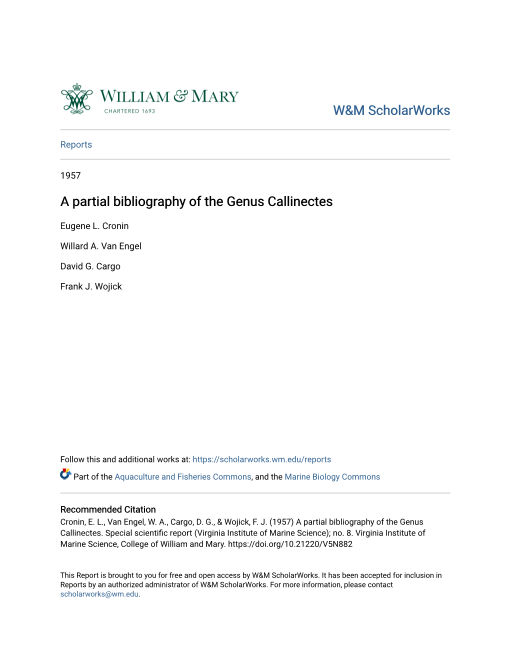 A Partial Bibliography of the Genus Callinectes