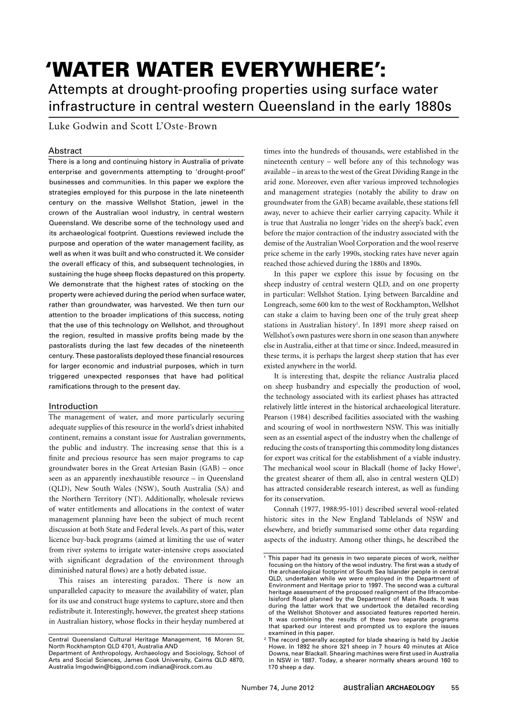 Attempts at Drought-Proofing Properties Using Surface Water Infrastructure in Central Western Queensland in the Early 1880S Luke Godwin and Scott L’Oste-Brown