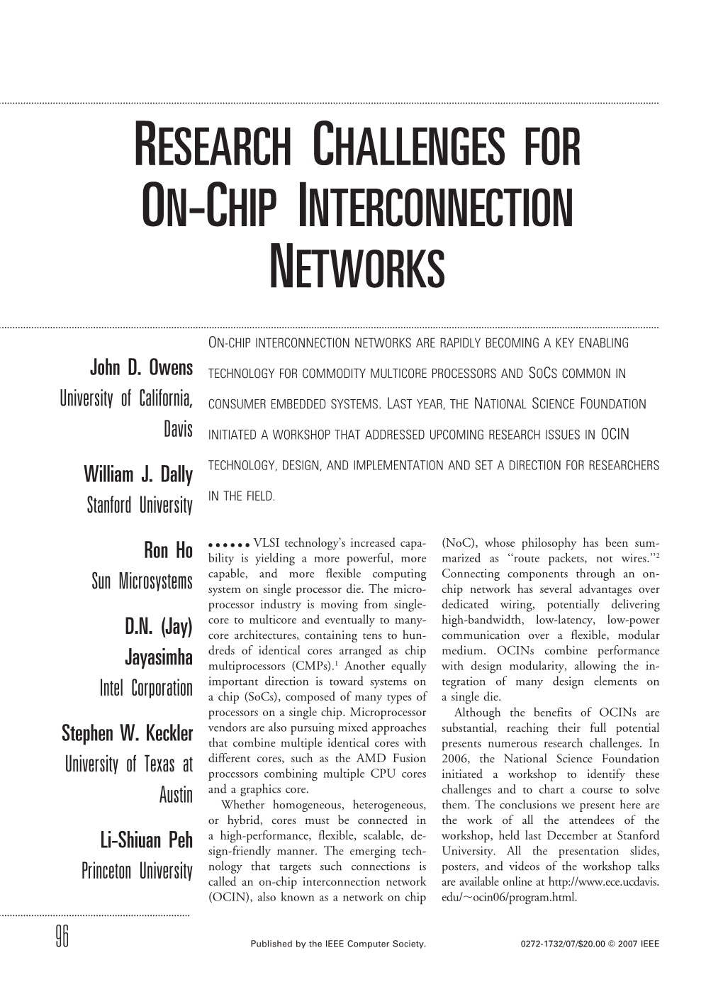 Research Challenges for On-Chip Interconnection Networks