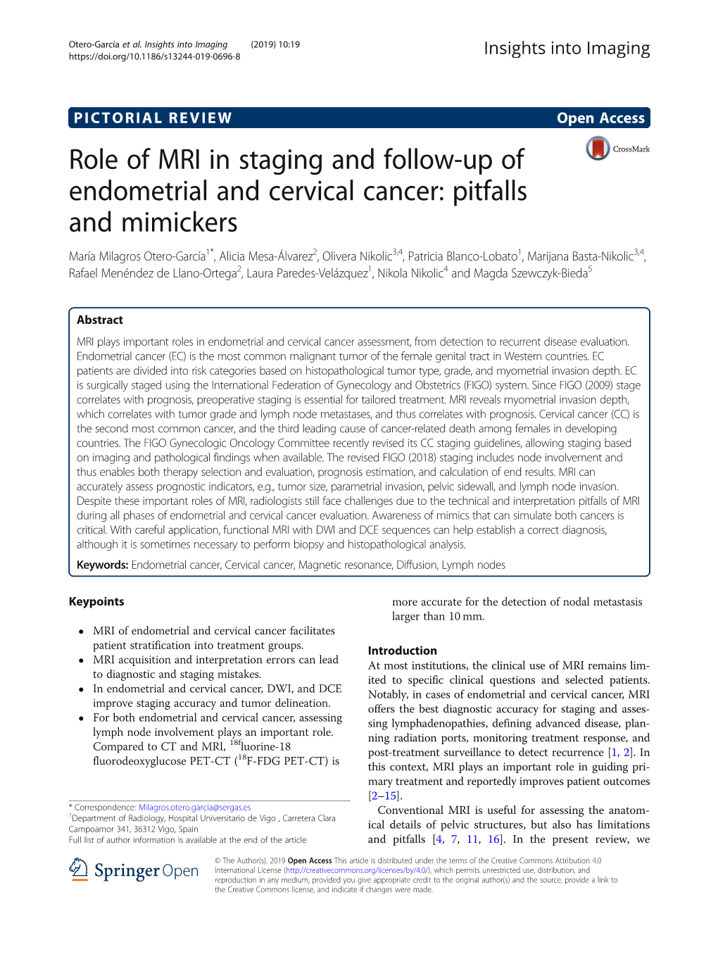 Role of MRI in Staging and Follow-Up of Endometrial and Cervical Cancer