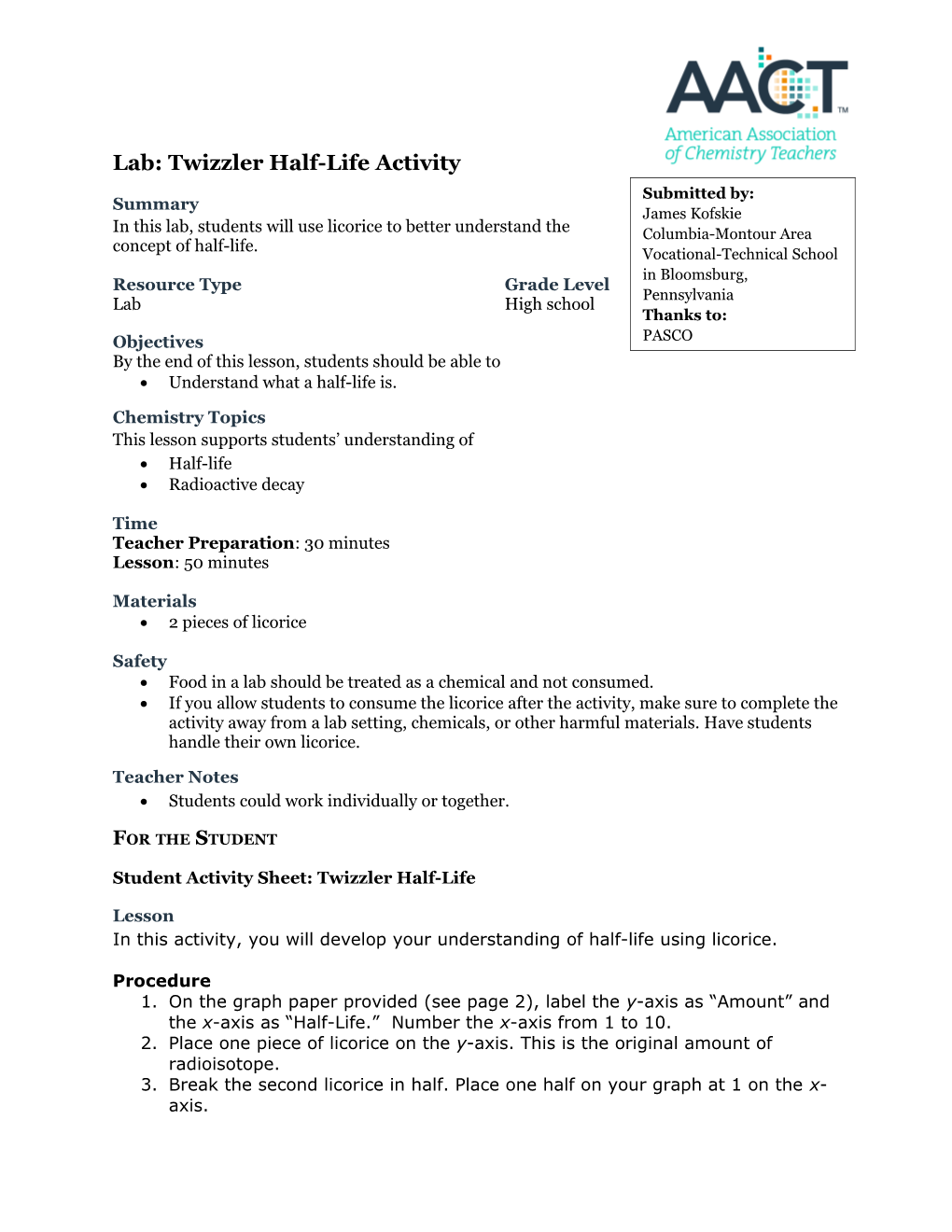 Lab: Twizzler Half-Life Activity