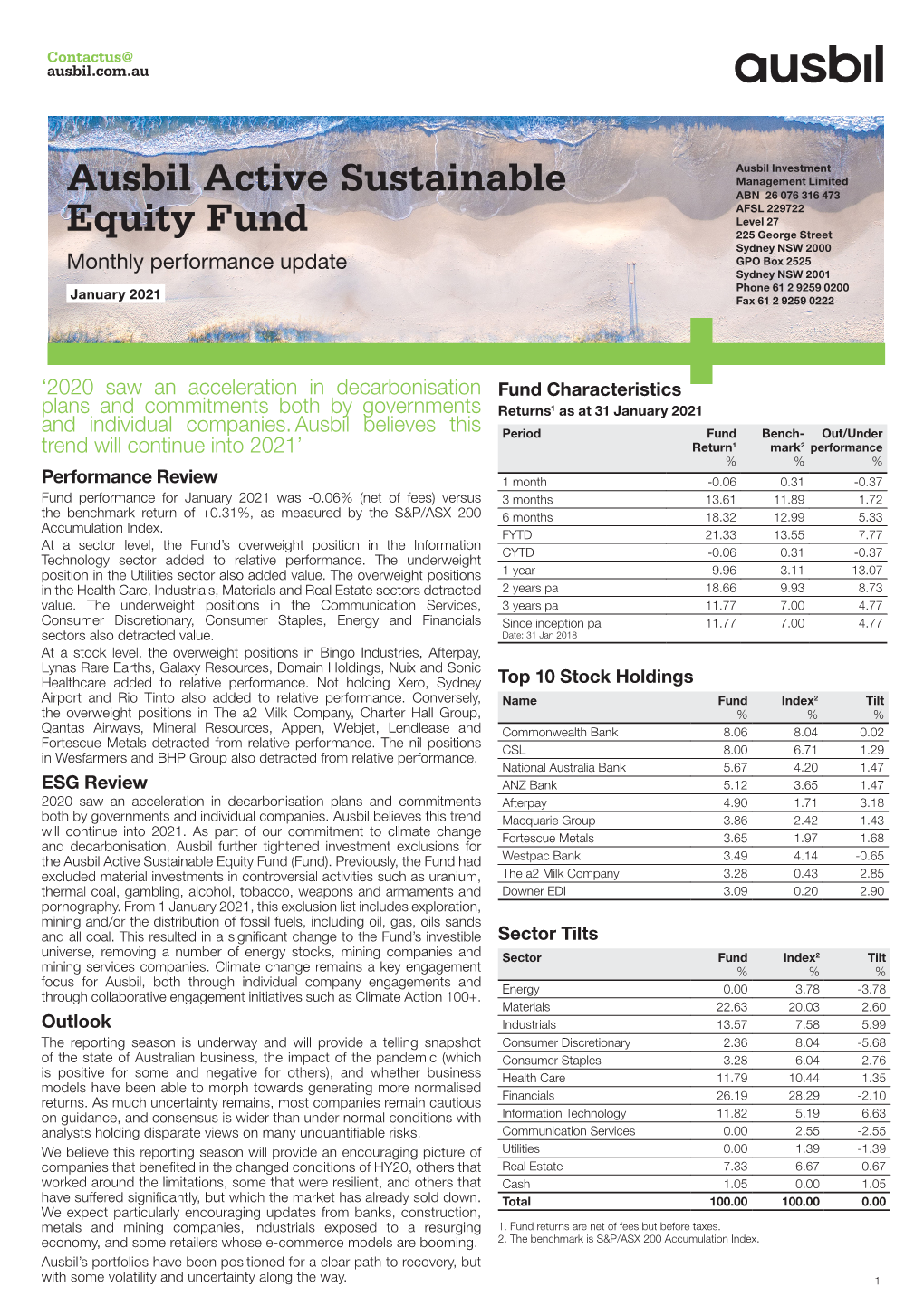 Ausbil Active Sustainable Equity Fund (Fund)