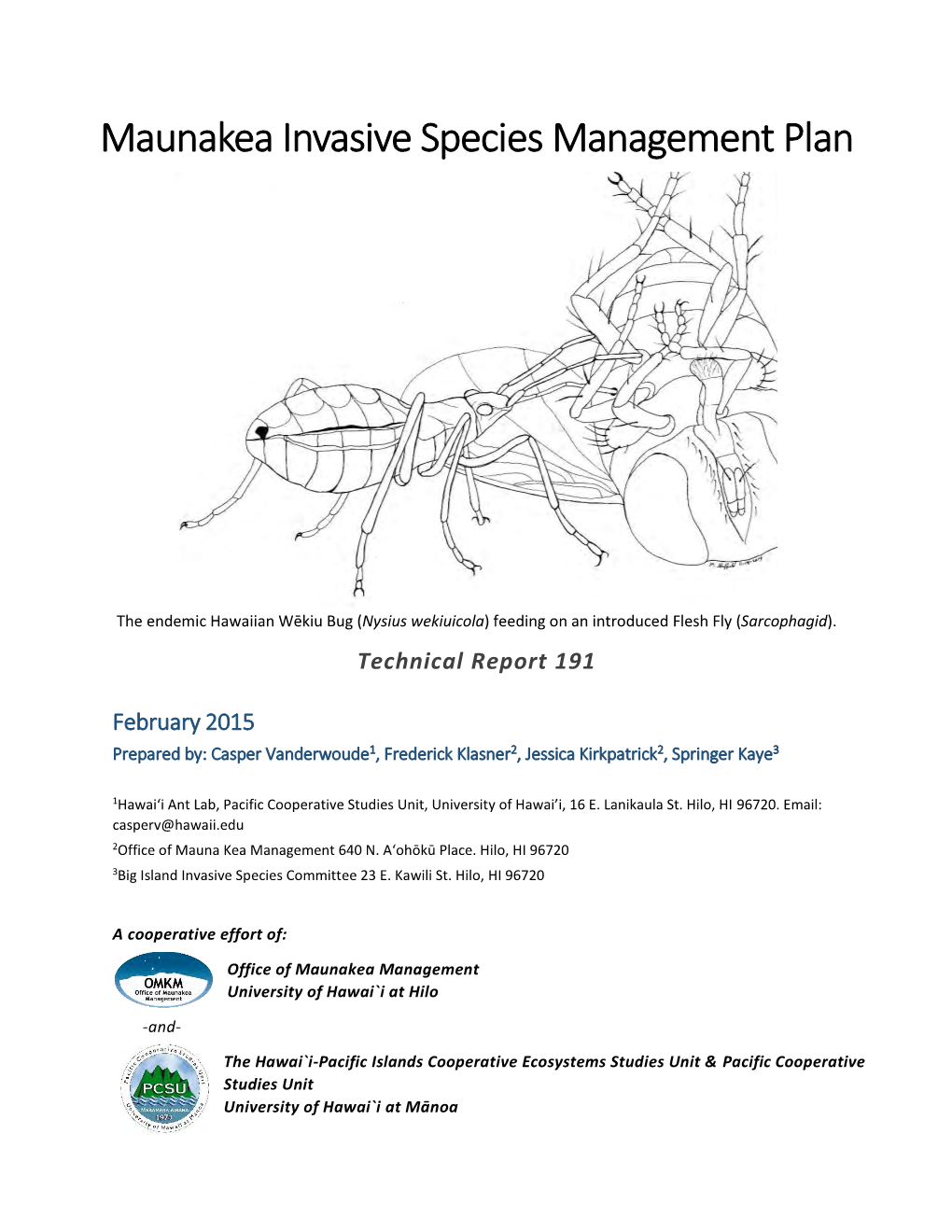 Maunakea Invasive Species Management Plan