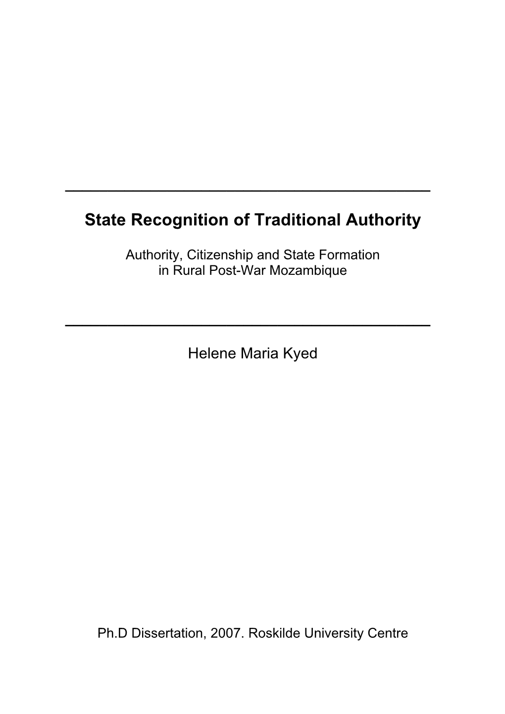 State Recognition of Traditional Authority