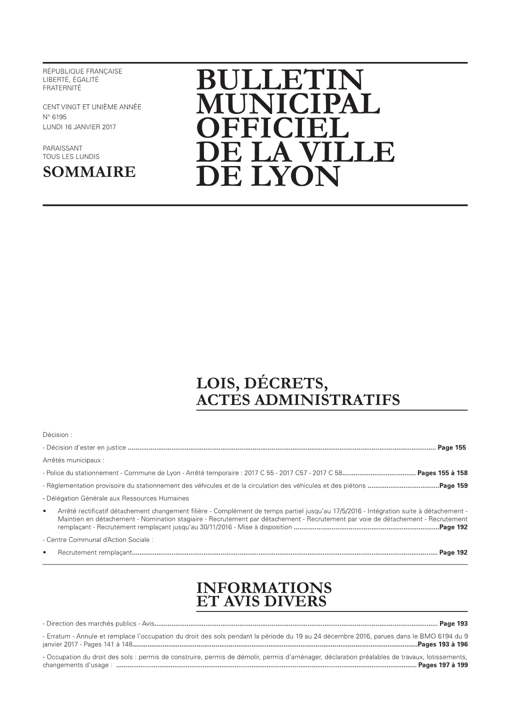 Bulletin Municipal Officiel Du 16 Janvier 2017