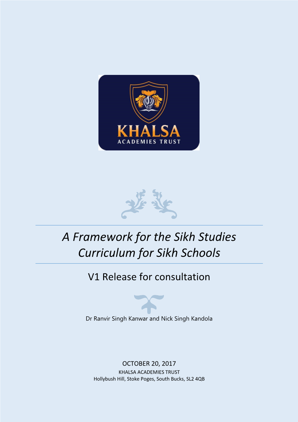 A Framework for the Sikh Studies Curriculum for Sikh Schools