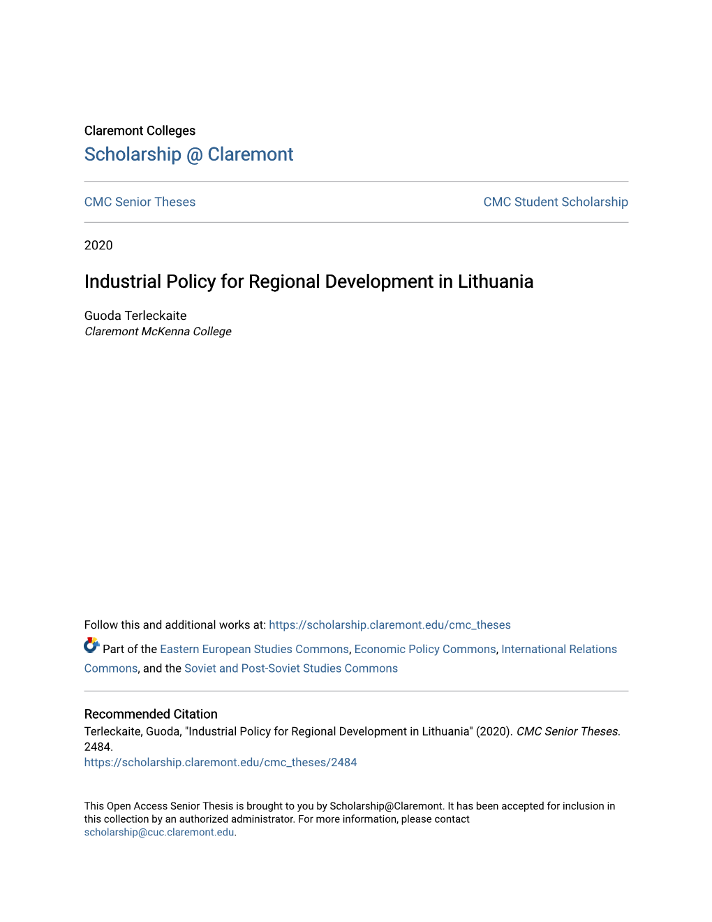 Industrial Policy for Regional Development in Lithuania