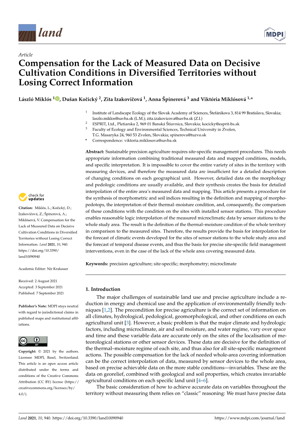 Compensation for the Lack of Measured Data on Decisive Cultivation Conditions in Diversiﬁed Territories Without Losing Correct Information