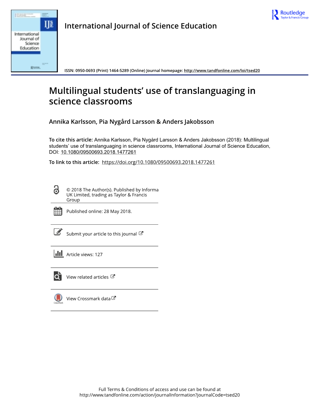Multilingual Students' Use of Translanguaging in Science
