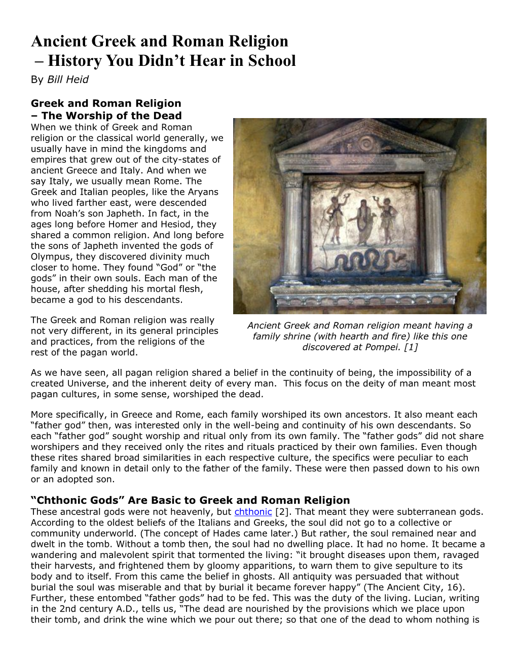 Ancient Greek and Roman Religion – History You Didn’T Hear in School by Bill Heid