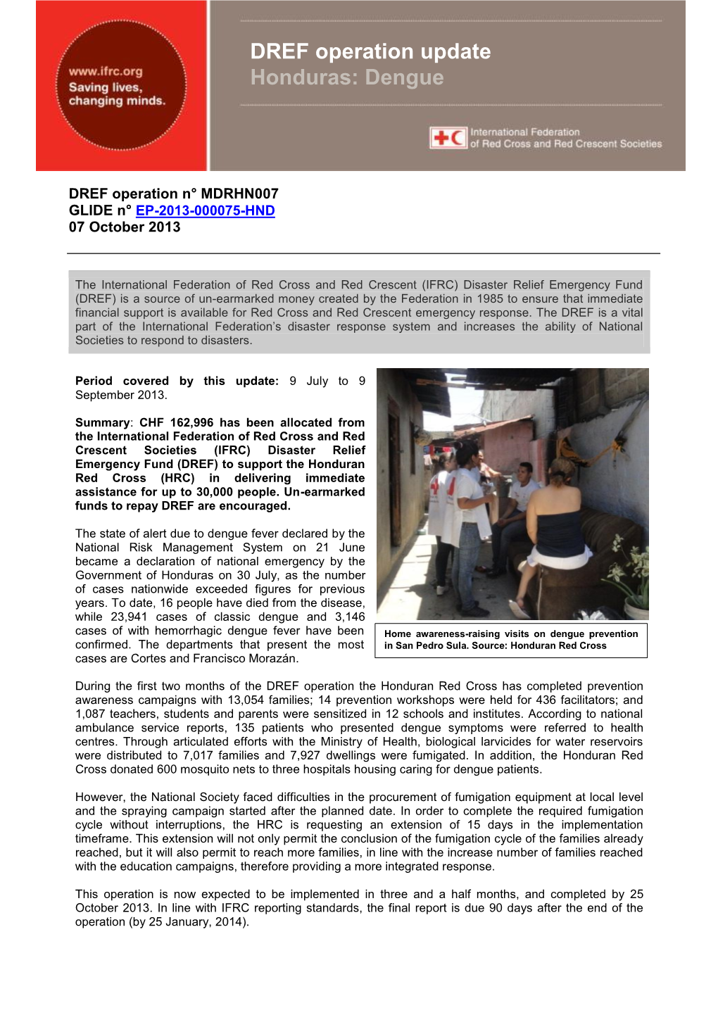 DREF Operation Update Honduras: Dengue