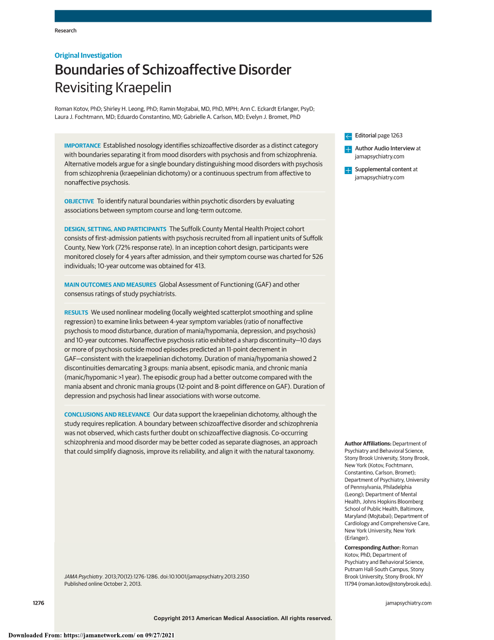 Boundaries of Schizoaffective Disorder Revisiting Kraepelin