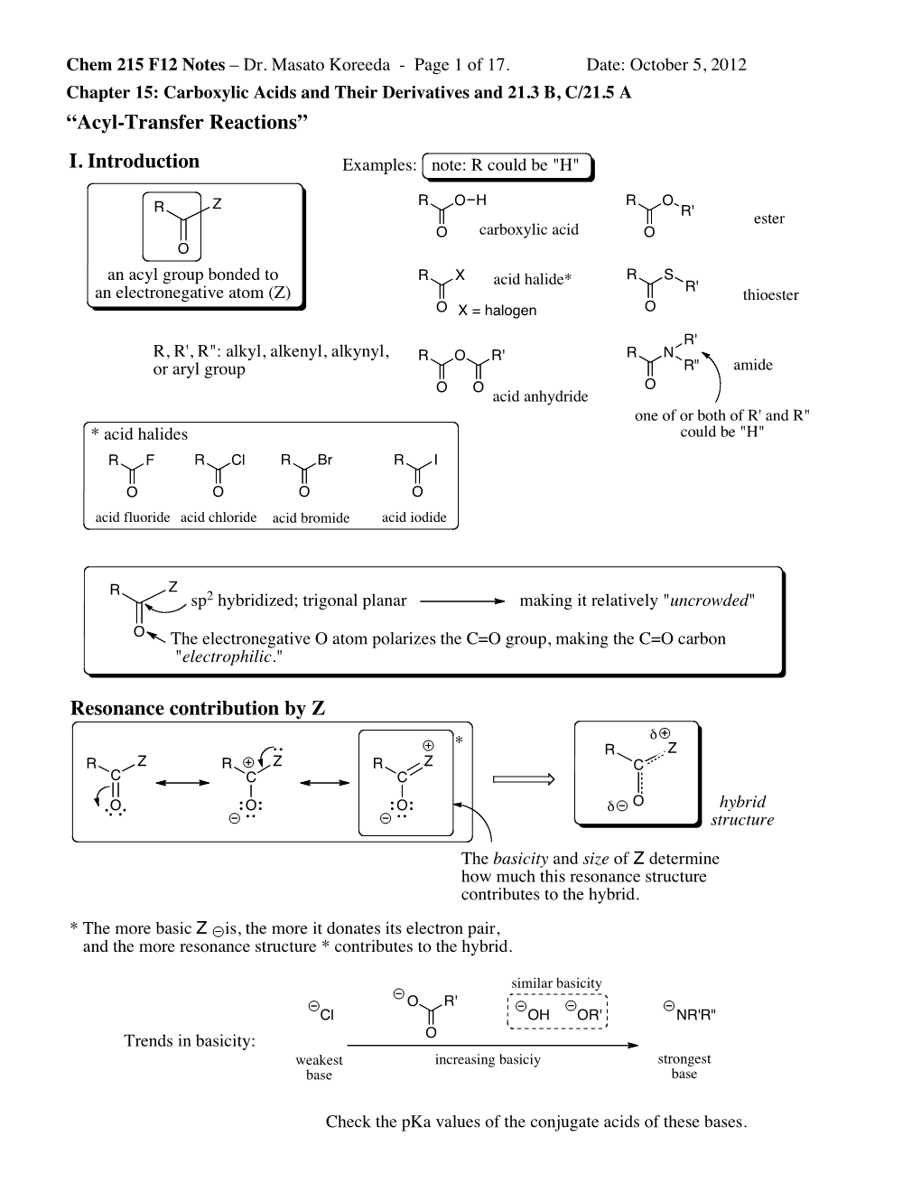“Acyl-Transfer Reactions” I. Introduction Resonance