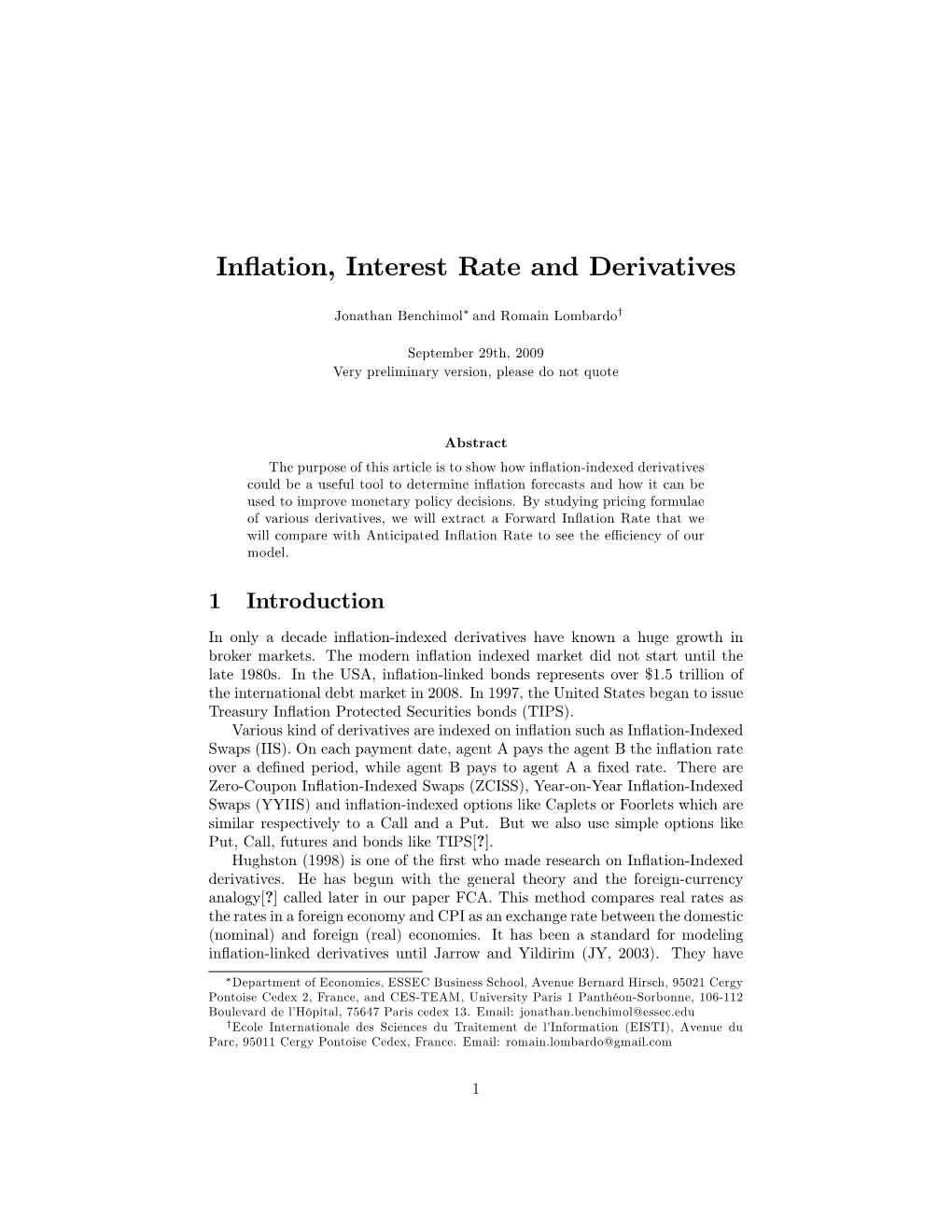 Inflation, Interest Rate and Derivatives