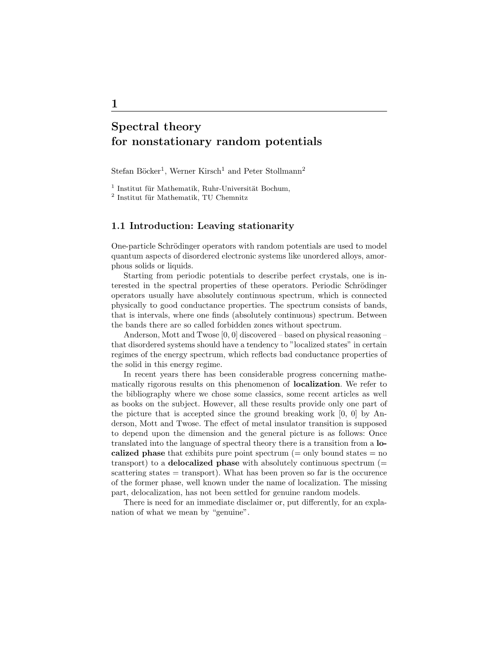 1 Spectral Theory for Nonstationary Random Potentials