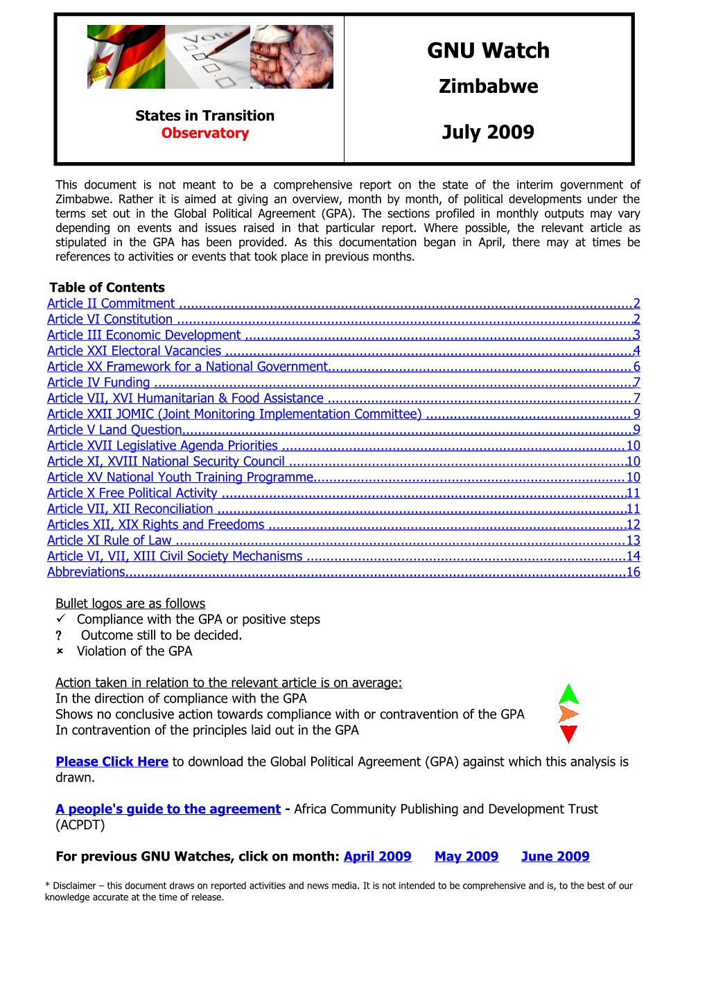 GNU Watch Zimbabwe States in Transition Observatory July 2009