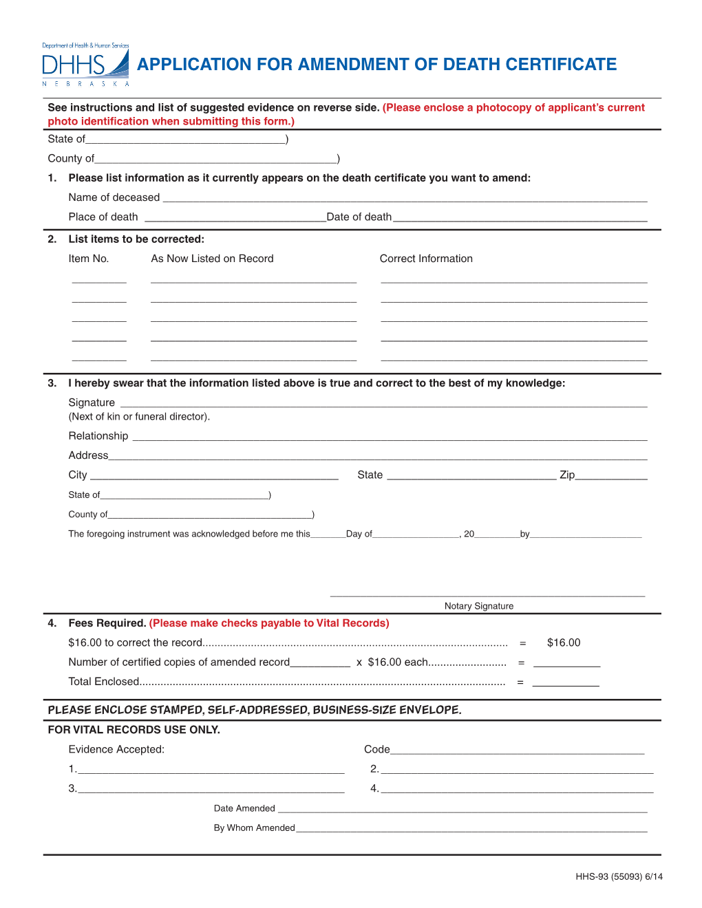 Application for Amendment of Death Certificate