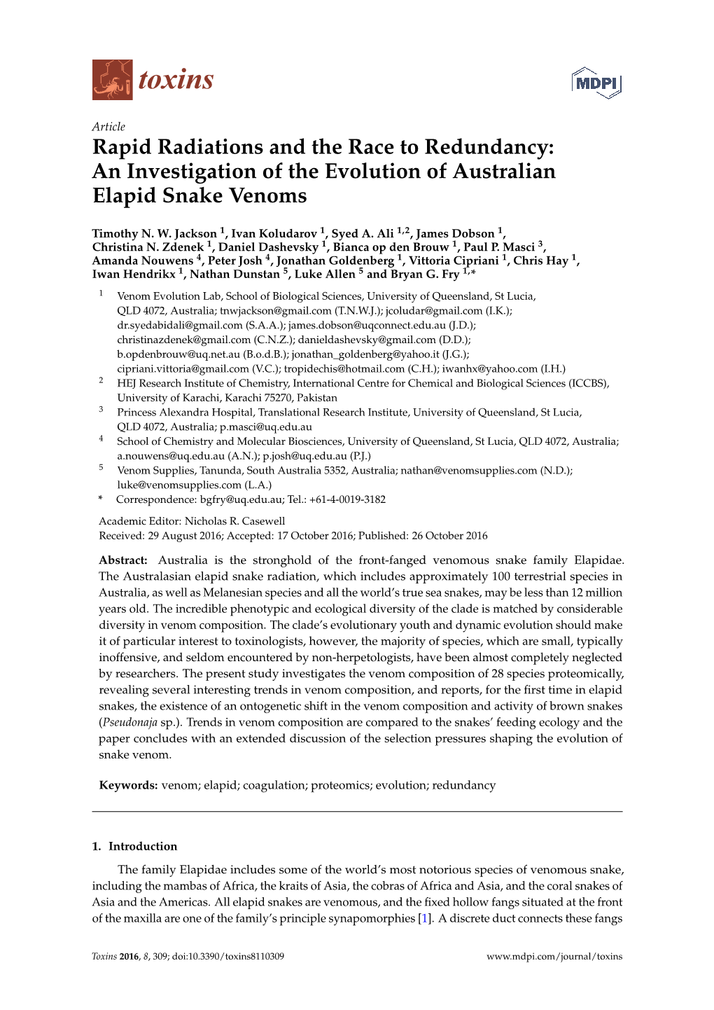 An Investigation of the Evolution of Australian Elapid Snake Venoms