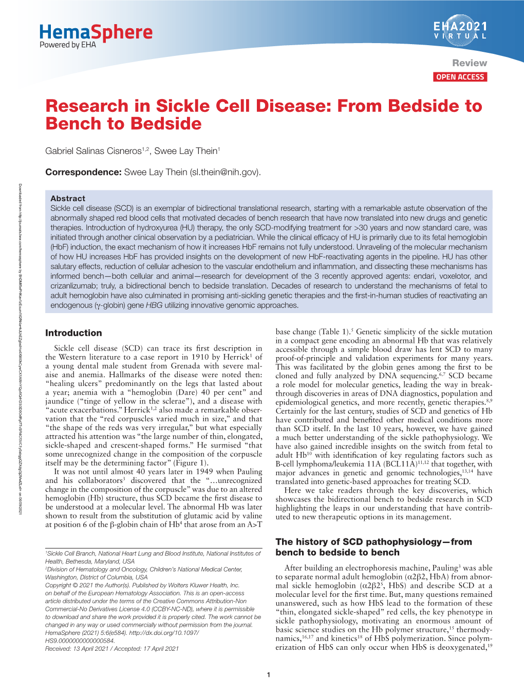 Research in Sickle Cell Disease