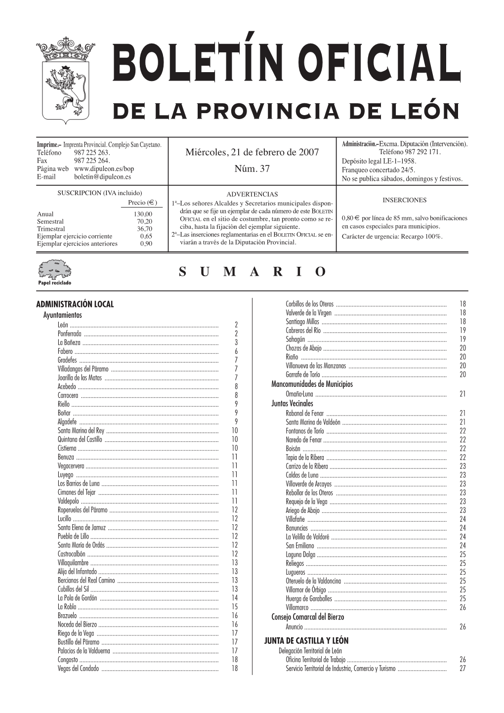 Boletín Oficial De La Provincia De León