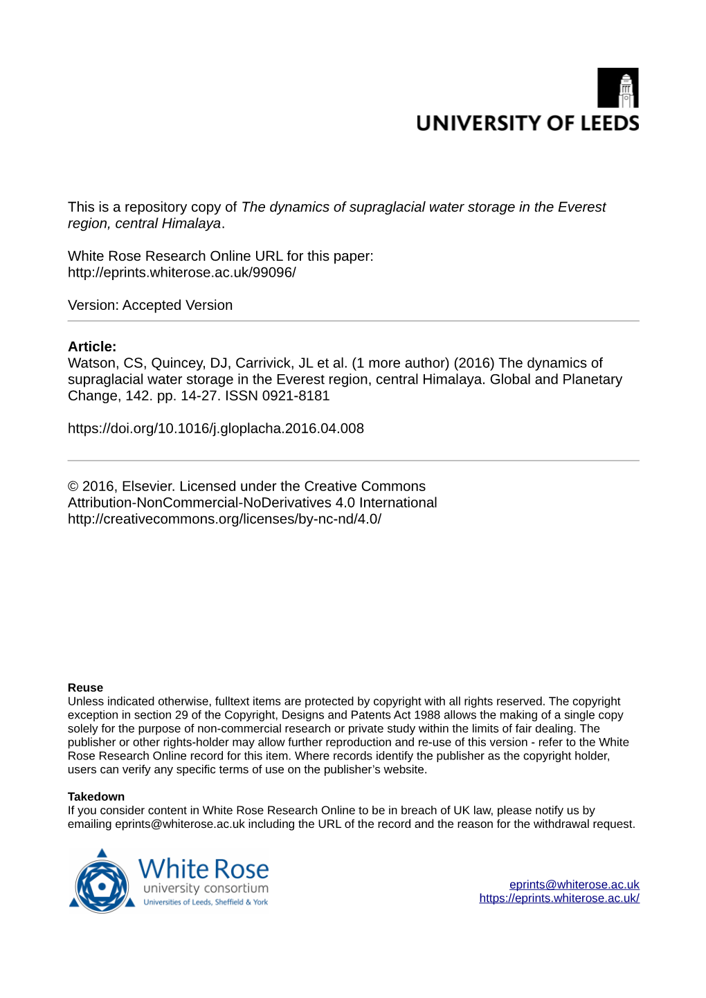 The Dynamics of Supraglacial Water Storage in the Everest Region, Central Himalaya